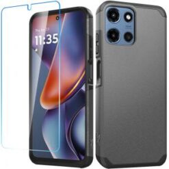 For Motorola Moto G 5G 2025 Tough Strong Hybrid Case Cover + Tempered Glass - Charcoal Grey