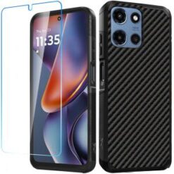 For Motorola Moto G 5G 2025 Tough Strong Hybrid Case Cover + Tempered Glass - Carbon Fiber