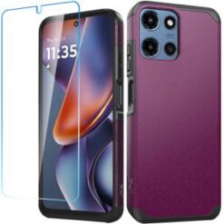 For Motorola Moto G 5G 2025 Tough Strong Hybrid Case Cover + Tempered Glass - Dark Purple