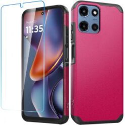 For Motorola Moto G 5G 2025 Tough Strong Hybrid Case Cover + Tempered Glass - Hot Pink