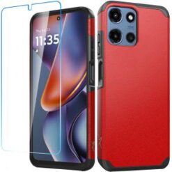 For Motorola Moto G 5G 2025 Tough Strong Hybrid Case Cover + Tempered Glass - Red
