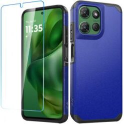 For Motorola Moto G Power 5G 2025 Tough Strong Hybrid Case Cover + Tempered Glass - Classic Blue