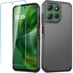For Motorola Moto G Power 5G 2025 Tough Strong Hybrid Case Cover + Tempered Glass - Charcoal Grey