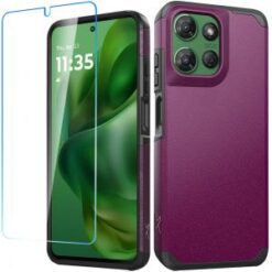 For Motorola Moto G Power 5G 2025 Tough Strong Hybrid Case Cover + Tempered Glass - Dark Purple
