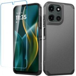For Moto G Stylus 5G 2025 Tough Strong Hybrid Case Cover + Tempered Glass - Charcoal Grey