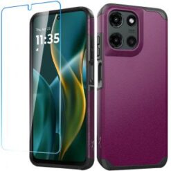 For Moto G Stylus 5G 2025 Tough Strong Hybrid Case Cover + Tempered Glass - Dark Purple