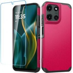 For Moto G Stylus 5G 2025 Tough Strong Hybrid Case Cover + Tempered Glass - Hot Pink