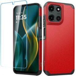 For Moto G Stylus 5G 2025 Tough Strong Hybrid Case Cover + Tempered Glass - Red