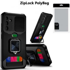 [PolyBag] For Samsung A15 5G Multi-Functional Card Magnetic Ring Stand Hybrid Camera - Black
