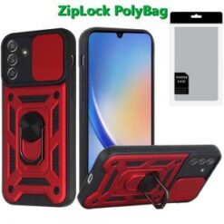 [PolyBag] For Samsung A15 5G ELITE Camera Push Magnetic Ring Stand Hybrid - Red