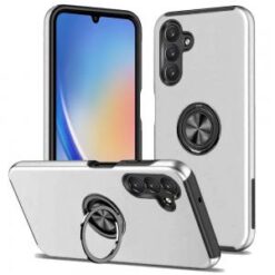 For Samsung A15 5G CHIEF Oil Painted Magnetic Ring Stand Hybrid Case Cover - Silver
