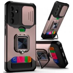 For Samsung A15 5G Multi-Functional Card Magnetic Ring Stand Hybrid Camera Case Cover - Rose Gold