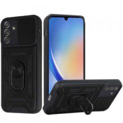 For Samsung A15 5G ELITE Camera Push Magnetic Ring Stand Hybrid Case Cover - Black