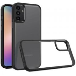 For Samsung A15 5G Finest Transparent Thick Acrylic Hybrid Metal Buttons Cover Case - Black