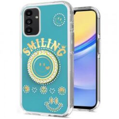 For Samsung A15 5G Smiling Glitter Ornament Bling With Ring Stand Hybrid Case Cover - Blue