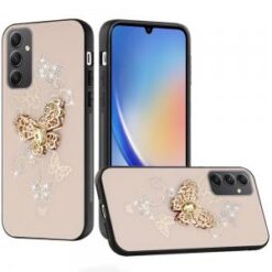 For Samsung A15 5G SPLENDID Diamond Glitter Ornaments Engraving Case Cover - Garden Butterflies Gold