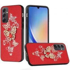 For Samsung A15 5G SPLENDID Diamond Glitter Ornaments Engraving Case Cover - Garden Butterflies Red