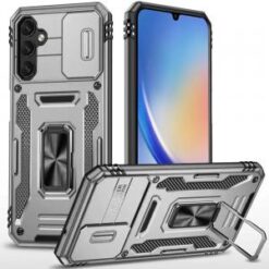 For Samsung A15 5G Utter Tough Metal Ring Movable Camera Window Hybrid Case Cover - Gray