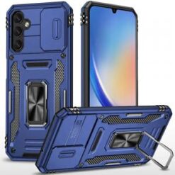 For Samsung A15 5G Utter Tough Metal Ring Movable Camera Window Hybrid Case Cover - Navy blue