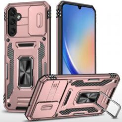 For Samsung A15 5G Utter Tough Metal Ring Movable Camera Window Hybrid Case Cover - Rose Gold