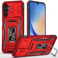 For Samsung A15 5G Utter Tough Metal Ring Movable Camera Window Hybrid Case Cover - Red