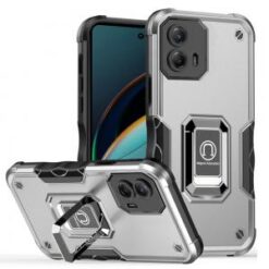 Motorola Moto G 5G 2024 OPTIMUM Magnetic Ring Stand Hybrid Case Cover - Silver