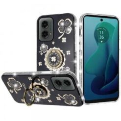 Motorola Moto G 5G 2024 Splendid Glitter with Diamonds All Around Edges Ring Stand Case Cover -