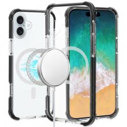 iPhone 16 Plus 6.7 inch Acrylic [Magnetic Circle] Tough 2.5mm Transparent ShockProof Hybrid - Bl