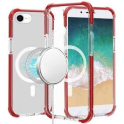 iPhone 16E / SE4 Acrylic [Magnetic Circle] Tough 2.5mm Transparent ShockProof Hybrid - Red