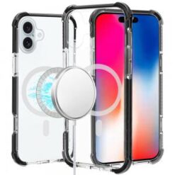 iPhone 16 6.1 inch Acrylic [Magnetic Circle] Tough 2.5mm Transparent ShockProof Hybrid - Black