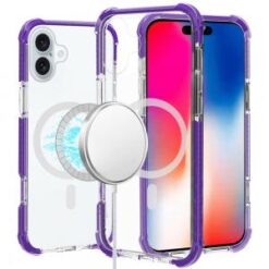 iPhone 16 6.1 inch Acrylic [Magnetic Circle] Tough 2.5mm Transparent ShockProof Hybrid - Purple
