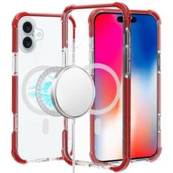 iPhone 16 6.1 inch Acrylic [Magnetic Circle] Tough 2.5mm Transparent ShockProof Hybrid - Red