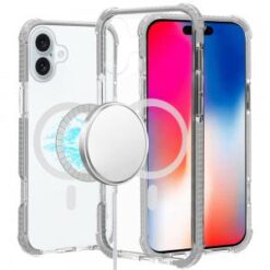 iPhone 16 6.1 inch Acrylic [Magnetic Circle] Tough 2.5mm Transparent ShockProof Hybrid - White