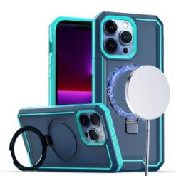 iPhone 15 Pro Aligned [Magnetic Circle] Kickstand Tough Strong ShockProof Hybrid - Blue
