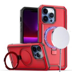 iPhone 15 Pro Aligned [Magnetic Circle] Kickstand Tough Strong ShockProof Hybrid - Red