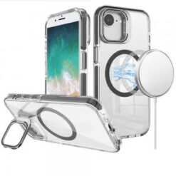 iPhone 16E / SE4 Camera Metallic Stand [Magnetic Circle] Transparent Colorful Matching Edged Tou