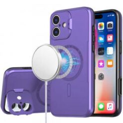 iPhone 16 6.1 inch Magnetic Ring Circle Camera Cap KickStand Hybrid UV Paint Matte Finish Case -