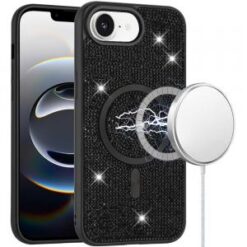 iPhone 16E (E edition) / SE4 (2025) Diamond [Magnetic Circle] with CD Pattern Hybrid - Black