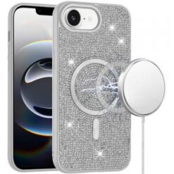 iPhone 16E (E edition) / SE4 (2025) Diamond [Magnetic Circle] with CD Pattern Hybrid - White