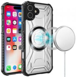 iPhone 16 6.1 inch [Magnetic Circle] CD Pattern Transparent Rugged Hybrid - Black
