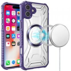 iPhone 16 6.1 inch [Magnetic Circle] CD Pattern Transparent Rugged Hybrid - Purple