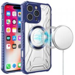 iPhone 16 Pro 6.3 inch [Magnetic Circle] CD Pattern Transparent Rugged Hybrid - Dark Blue