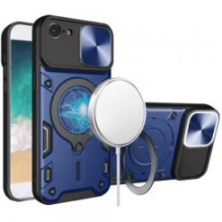 iPhone 16E / SE4 Magnetic Ring Stand Classic Design FULL Camera Protection Hybrid Case - Blue