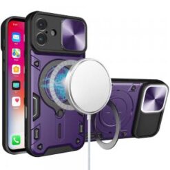 iPhone 16 6.1 inch Magnetic Ring Stand Classic Design FULL Camera Protection Hybrid Case - Dark