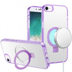 iPhone 16E / SE4 Dotted Edged Line Transparent HQ Magnetic Ring Stand Hybrid - Light Purple