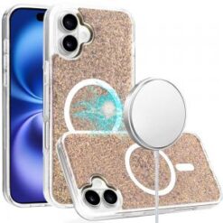 iPhone 16 6.1 inch Epoxy Glitter [Magnetic Circle] ShockProof Hybrid 2.5mm Thick - Gold