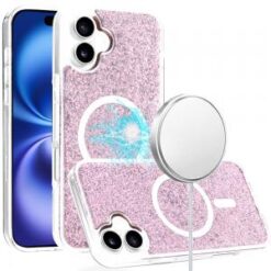 iPhone 16 6.1 inch Epoxy Glitter [Magnetic Circle] ShockProof Hybrid 2.5mm Thick - Rose Gold