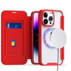 iPhone 15 Pro Flap [Magnetic Circle] Transparent Hybrid - Red