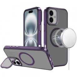 iPhone 16 6.1 inch Frame Aluminium Camera Stand Metallic Buttons [Magnetic Circle] Tough HQ Hybr