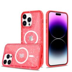iPhone 15 Pro Transparent Glitter 2.0mm Thick Hybrid Case Cover - Red